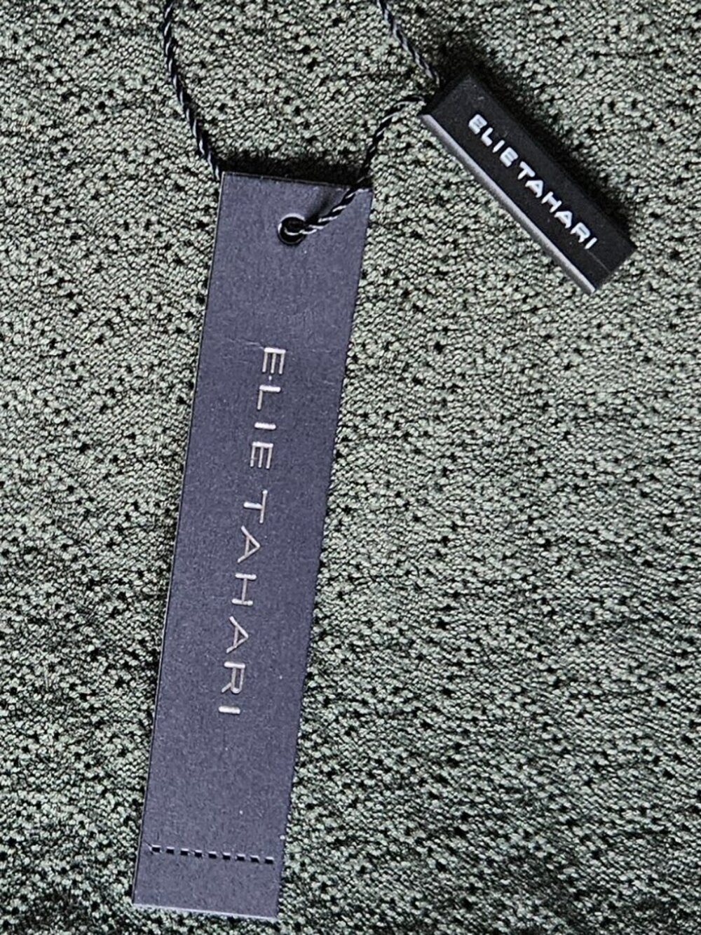 Elie Tahari The Elena Pointelle-Knit Midi Sweater Dress in dark sage size M new - Picture 7 of 9